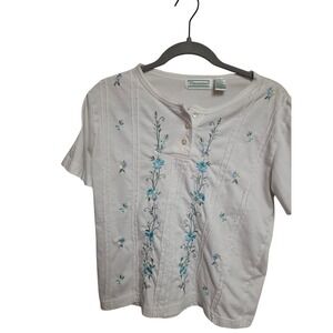 Shenanigans Embroidered Floral Top Cottagecore‎ Short Sleeve Size S